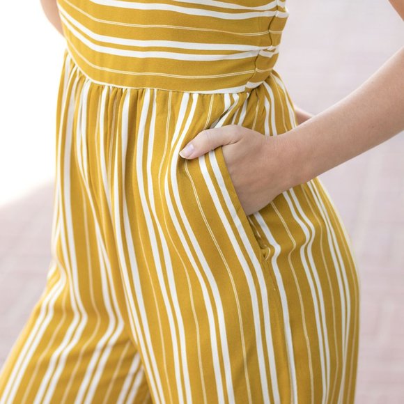 Mustard Yellow Striped Sleeveless Jumpsuit - Picture 4 of 4